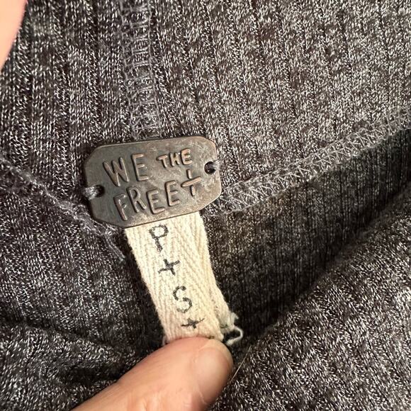 We the Free People Grey Cowl Neck Sweater Top Cozy Long Sleeve Waffle Thermal - Picture 2 of 3